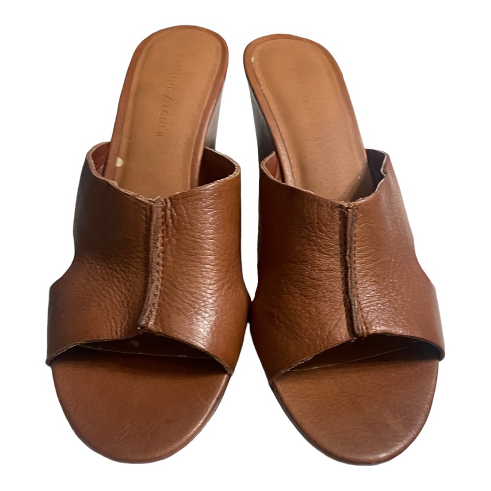 ETIENNE AIGNER VNTG Heddie Slip on Wedge Block Heel Sandals. Brown. Sz.8.5